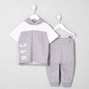 River Island Mini boys grey marl hoodie joggers outfit